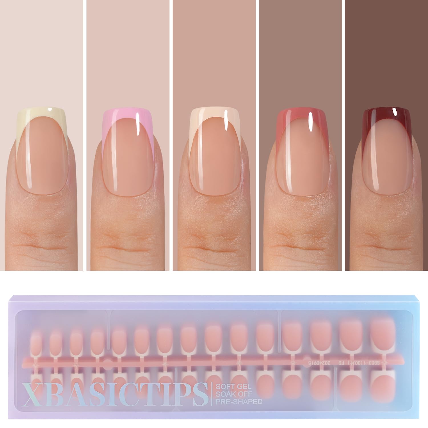 Misssix XBASICTIPS French Tip Press On Nails, 150 Pcs Short Square French Gel Nail Tips, Soft Gel Pre-shaped No File Need Fake Nails for Nail Art DIY Extension Designs, 15 Sizes